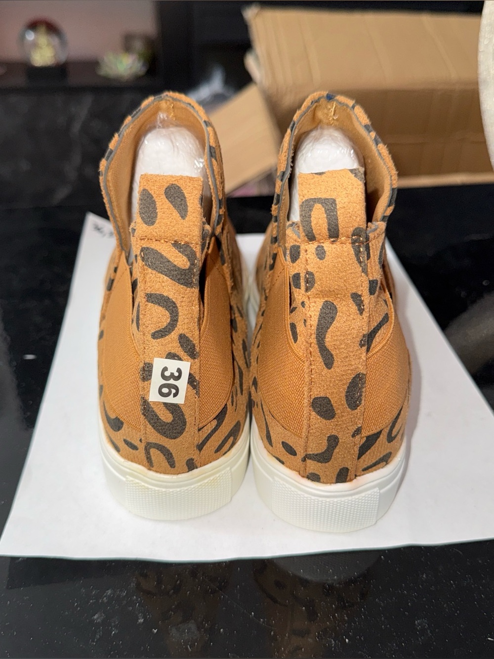Women’s Leopard Print Slip-On Wedge Sneakers - Tan/Black - Picture 3 of 4